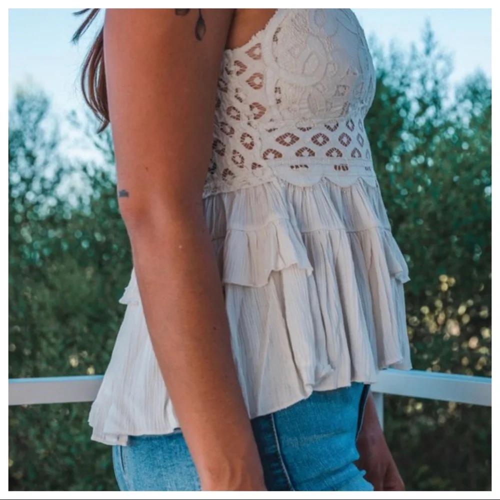 Boho Ivory Lace Crochet Peplum Top - Picture 4 of 5